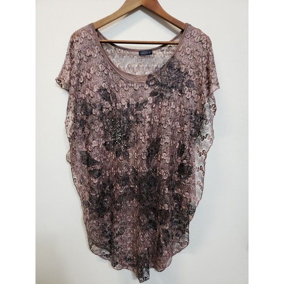 Lavish size XL light cocoa lace poncho/tank ladies top USA - Picture 2 of 10
